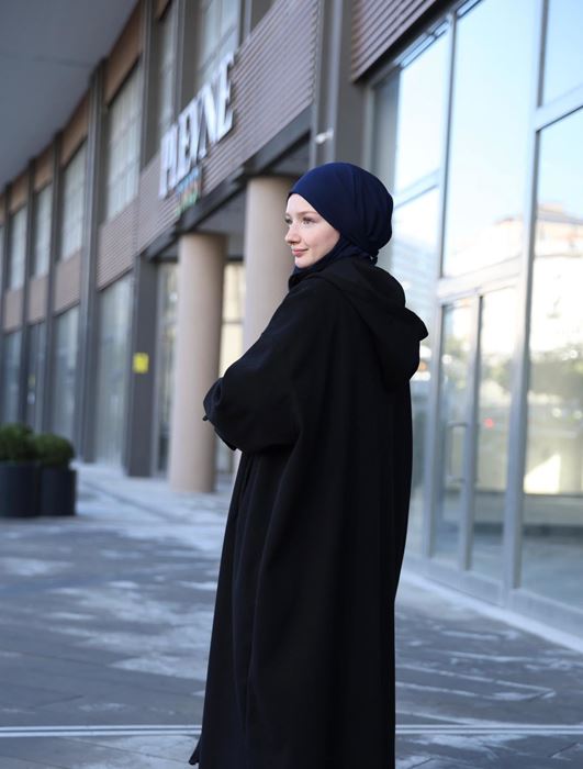 Kapüşonlu Kaban (Siyah) resmi